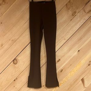 Zara Split Hem Ribbed Brown Leggings Small NWT